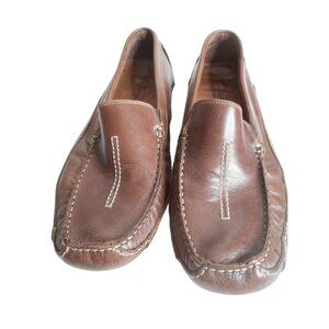 Clarks England mens brown casual slip on Driver Loafer shoes size 9 M leather up